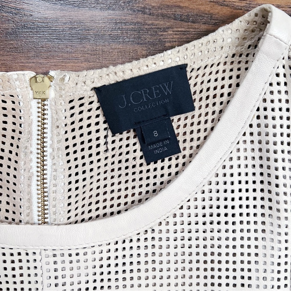 J Crew Collection • Perforated Leather Midi Dress fit & flare Sweet Vanilla ecru - Picture 6 of 16
